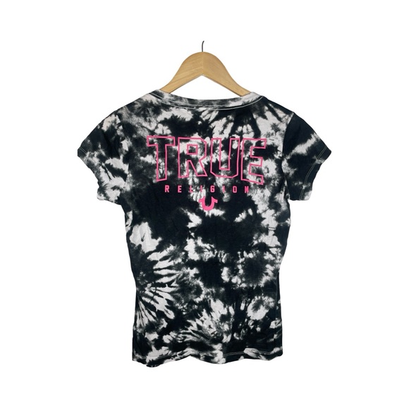 True Religion black and white and pink v neck short sleeve - Picture 2 of 2